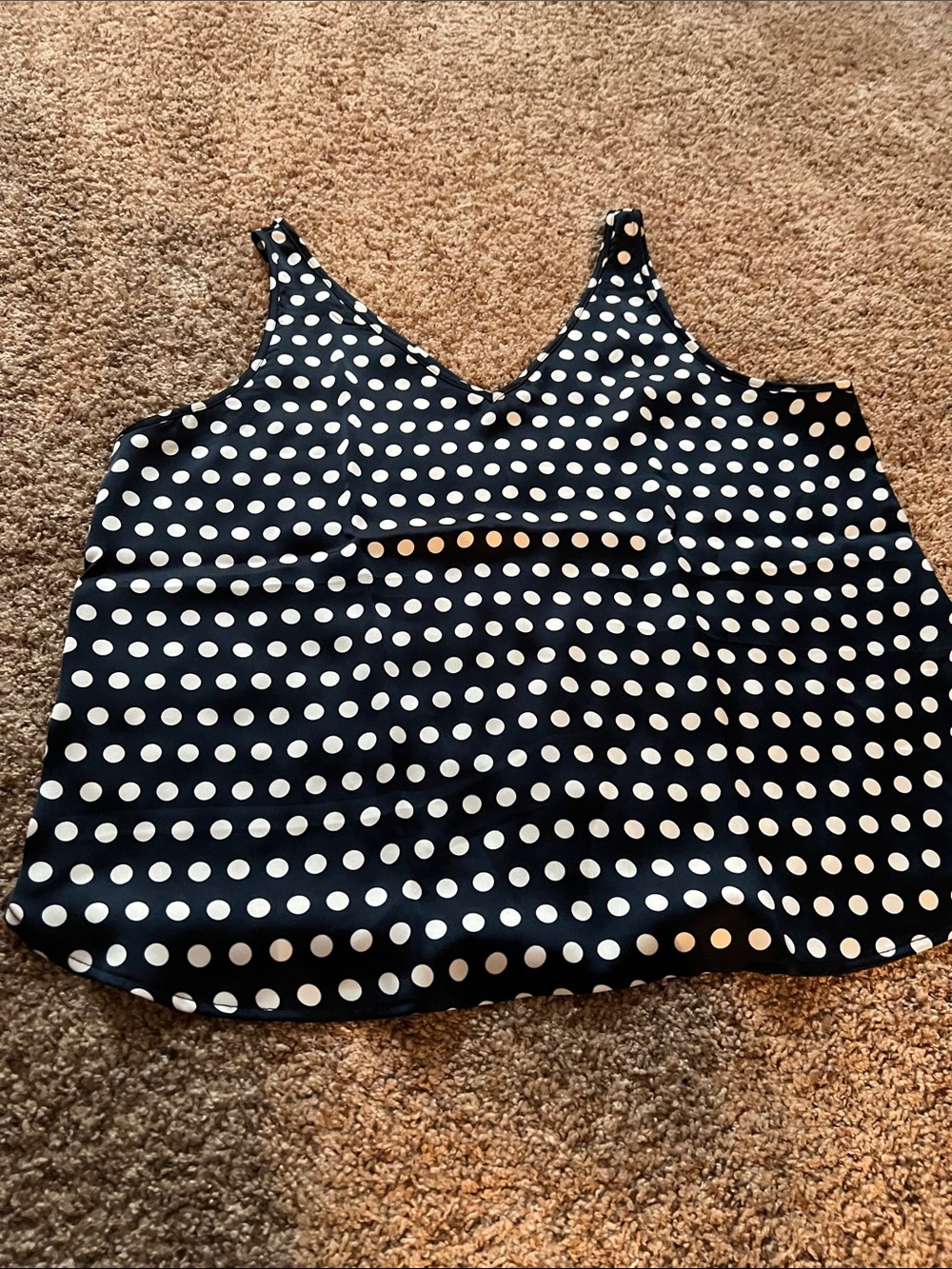Ann Taylor Loft Dot Navy Sleeveless V-Neck Tank Top